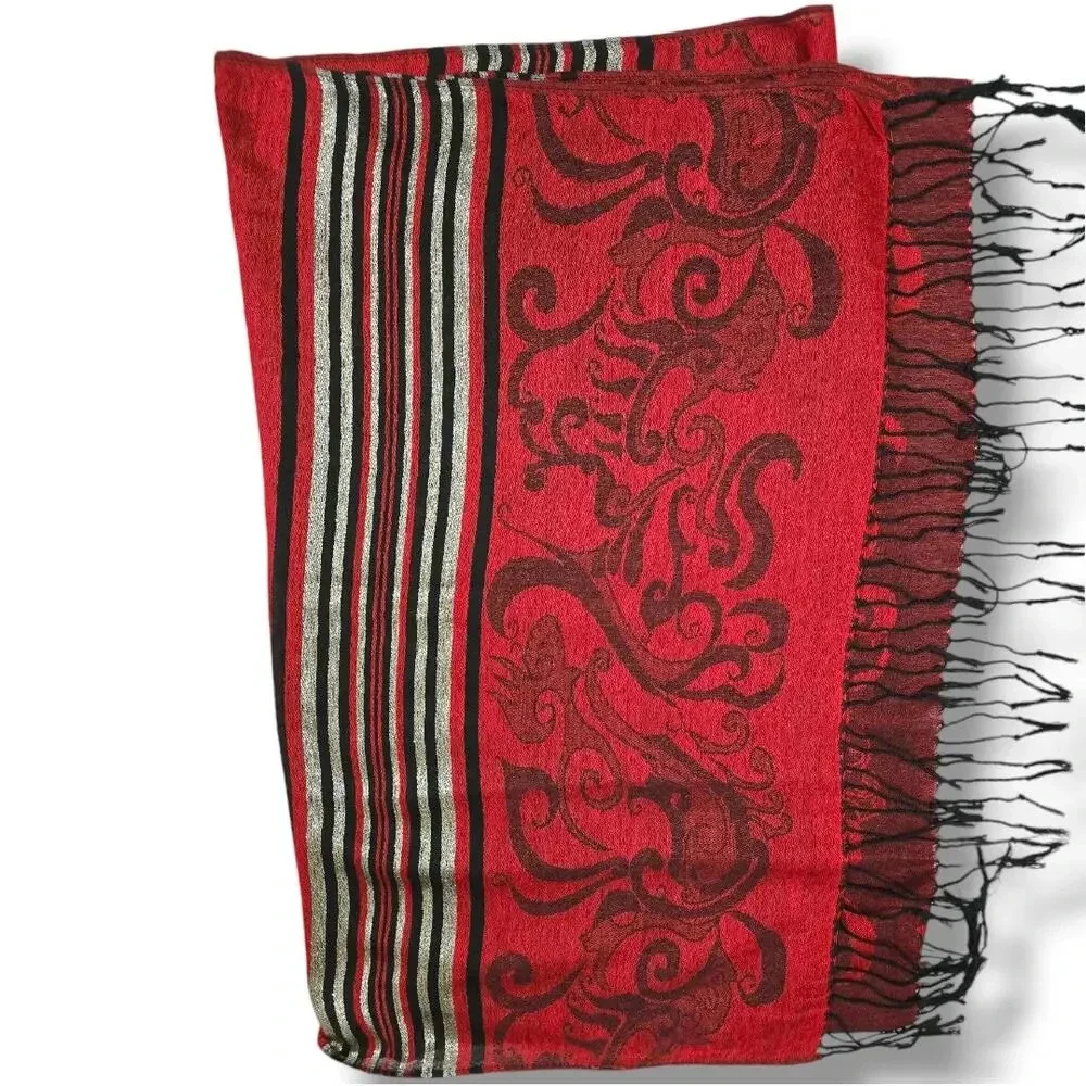 Pashmina Women's Red Multicolor Striped Scarf Wrap 69